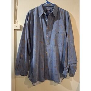 Revenge Shirtmakers Mens Large Blue Fish Print Cotton Button Down Shirt Long Slv